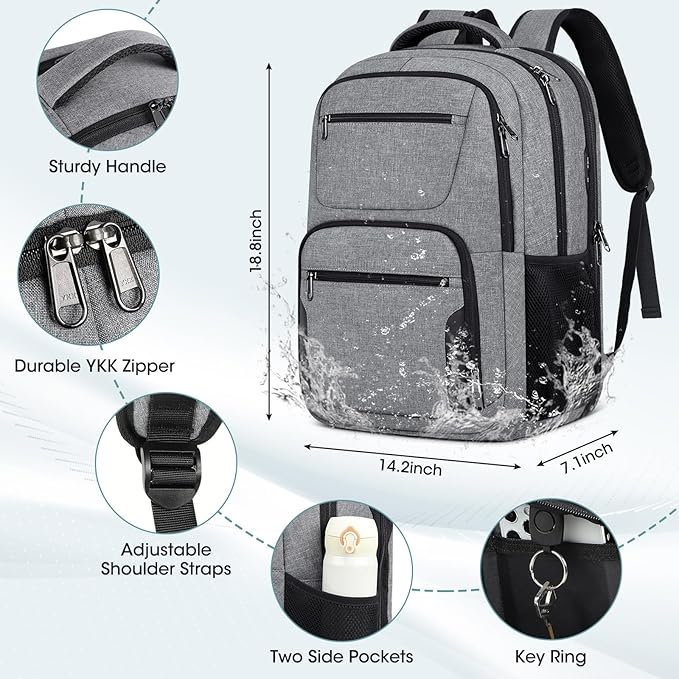 Travel Laptop Backpack, 17 Inch Extra Large Laptop Backpack with USB Charging Hole 45L Anti Theft Travel Backpack Water Resistant College Business Computer Bag Fit 17.3 Inch Laptop for Men Women Grey