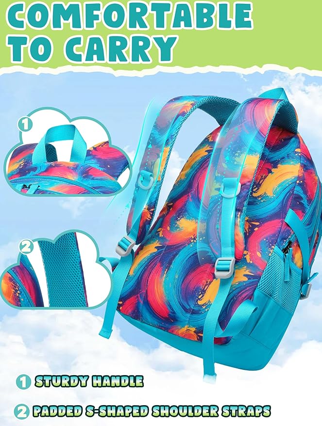 BLUEFAIRY High School Backpack for Girls Boys Middle School Bookbag for Kids Back to School Bag for College with Large Compartment Casual Daypack Mochilas para Niñas Adolescentes 18" Tie Dye Teal