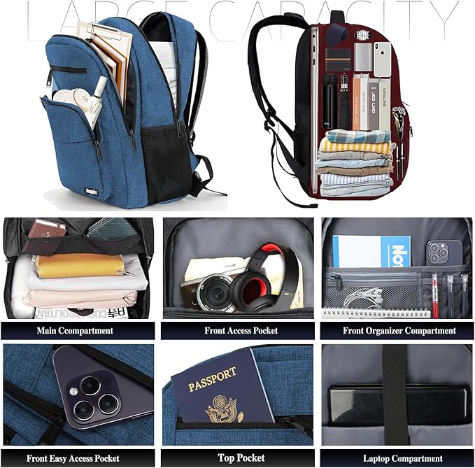 Black Backpack for Men Women, School Backpack for Boys Girls Teens, 15.6 Inch Laptop Backpacks with Reinforced Straps, Water Resistent Book bag, Work College Bookbag, back pack, Mochila para hombre
