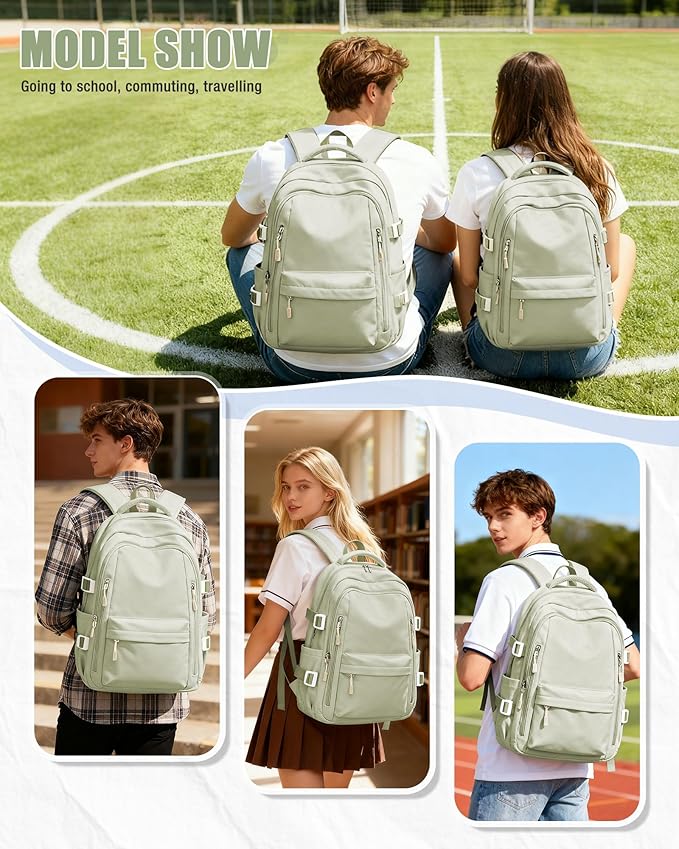 BOXSAM Lightweight Backpack for Women, Large Laptop Travel Backpack Casual Daypack College Bag Rucksack for Men. Green
