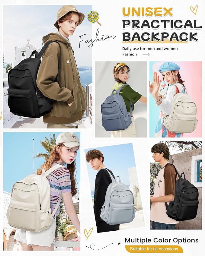 BJLFS Beige School Backpack for Girls Women Waterproof High School Book Bag Cute Backpack for Men Teens Boys, Lightweight Simple Middle School Back Pack Daypack