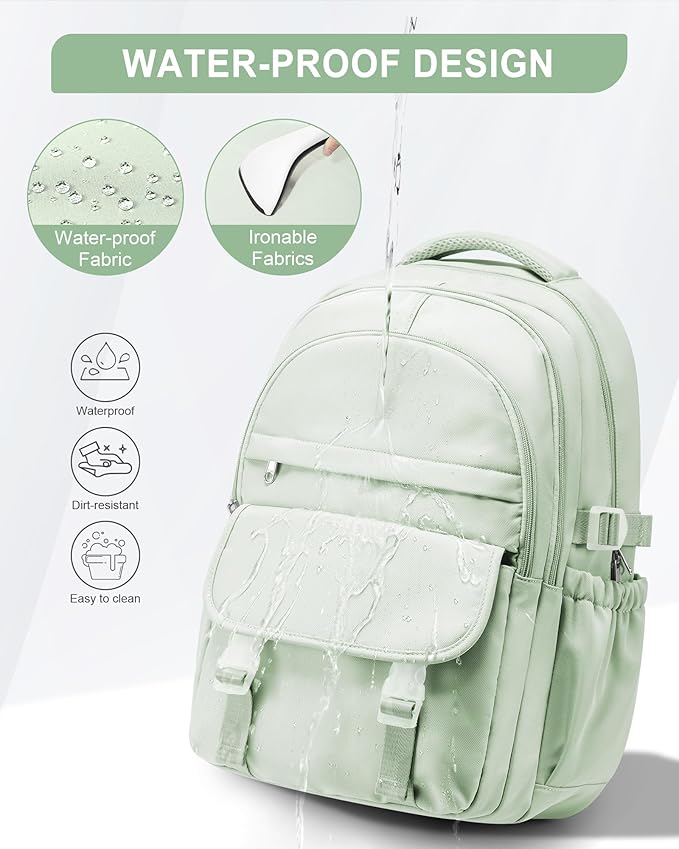 Waterproof Aesthetic Backpack For School, Cute High School Bookbag For Teen Girls Boys, Lightweight Casual Daypack Backpack For Women Men, College Backpack With Lots Of Pockets（MintGreen）
