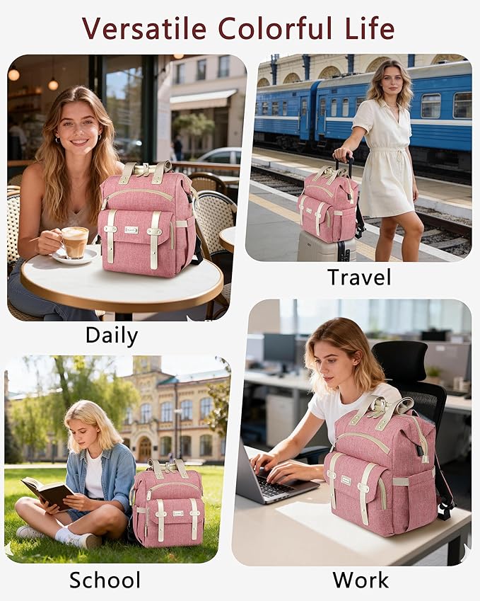 FALANKO Backpack for Women,Wide Open Work Large USB Charging Port Student Bookbag for 15.6 Inch Laptop,Doctor Teacher Nurse College School Travel Bag,Water Resistant Laptop Bookbag Computer Back Pack