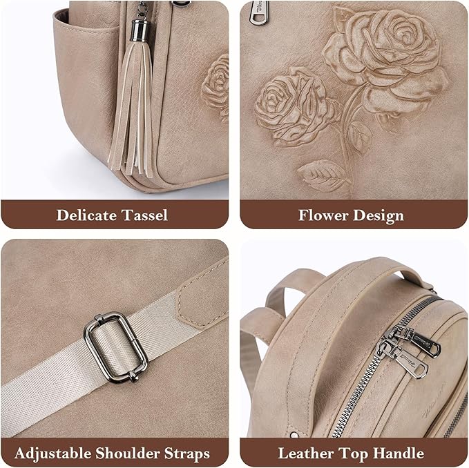 Mini Backpack Purse for Women,Embossed Vegan Leather Small Backpack Fashion Backpacks Daypacks Shoulder Handbag (Apricot)
