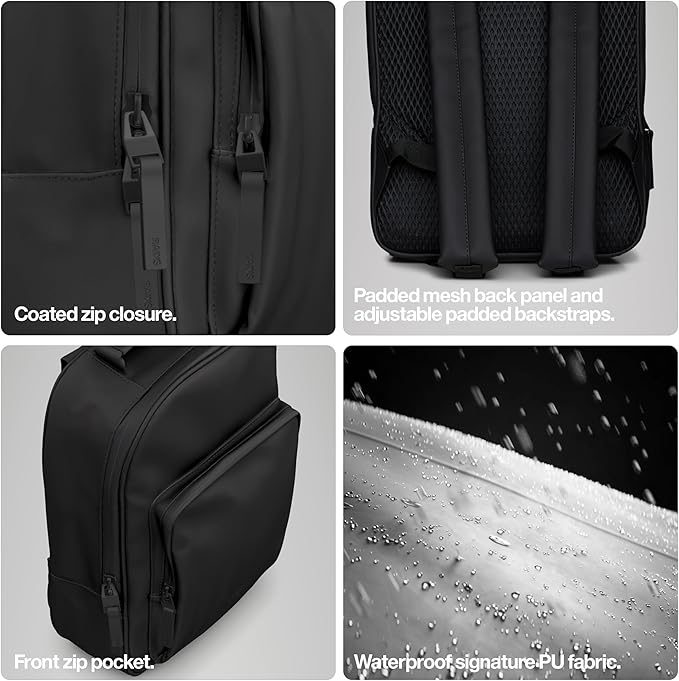 RAINS Book Daypack Regular Navy Laptop Backpack for Men and Women, Waterproof Black Minimalist Commuter Bag with 15”-16"