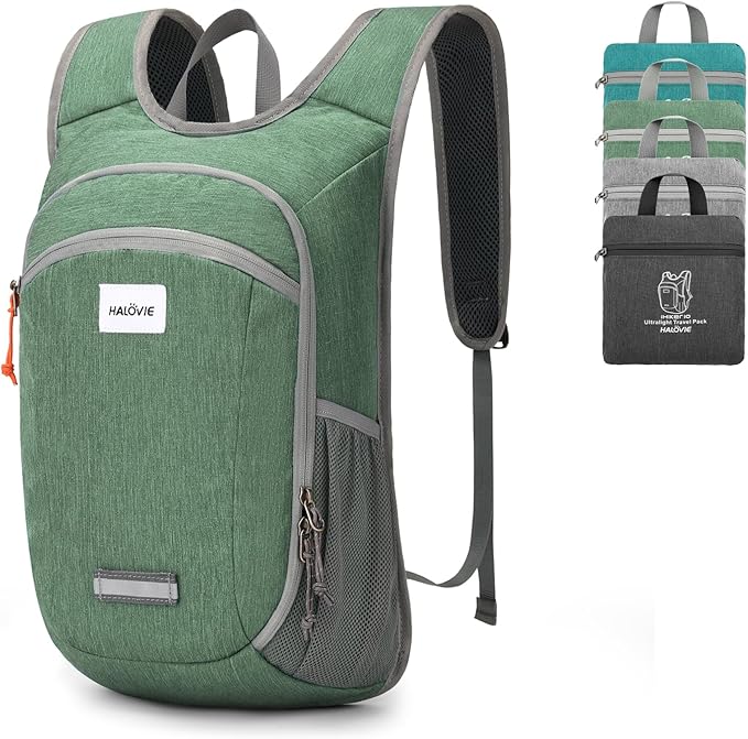HALOVIE Small Hiking Backpack 10L Packable Lightweight Daypack Foldable Travel Back Pack for Women Men(Green)