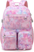 Lohol Multi-Pocket Backpack for Travel College, Heavy Duty Big Bookbag with 15.6 inch Laptop Compartment (Pink Galaxy