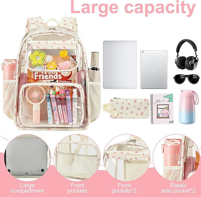 Bluboon Clear Backpack Heavy Duty Kids Boys Clear Bookbag See Through Backpacks with Pencil Case for College Work