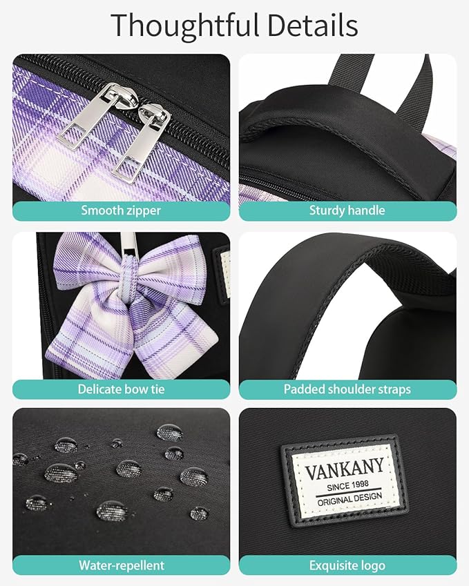 School Backpack for Teen Girls Cute Bookbags Middle High School College Laptop Bags Women Travel Teenage School Bag Daypack, Black Purple