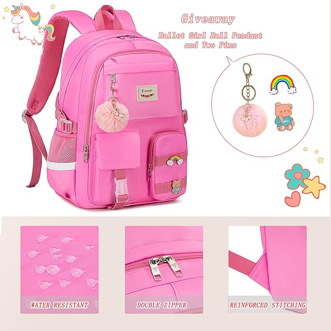 Backpack for girls Laptop Backpacks 15.6 Inch College Cute Bookbag Anti Theft Primary Elementary School Bag Casual Daypack for Teens Girls Women Students （Rose