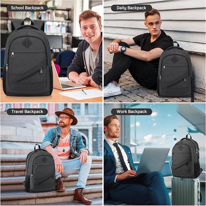 School Laptop Backpack for Women Men: 15.6 Inch College High School Backpacks with USB Charging Port Waterproof Travel Back Pack with Anti-theft Pockets Casual Work Daypack for Boys Students