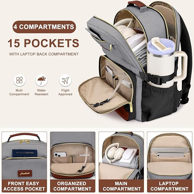 Laptop Backpack for Women Bookbag: 15.6 inch Work Backpacks with Pouch Pocket for Large Capacity Cup & USB Charger College Book Bag Travel Business Nurse Teacher Bookbags Anti-theft Back Pack