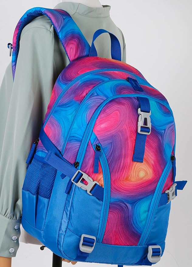 BLUEFAIRY High School Backpack for Girls Boys Middle School Bookbag for Kids Back to School Bag for College with Large Compartment Casual Daypack Mochilas para Niñas Adolescentes 18" Tie Dye Blue