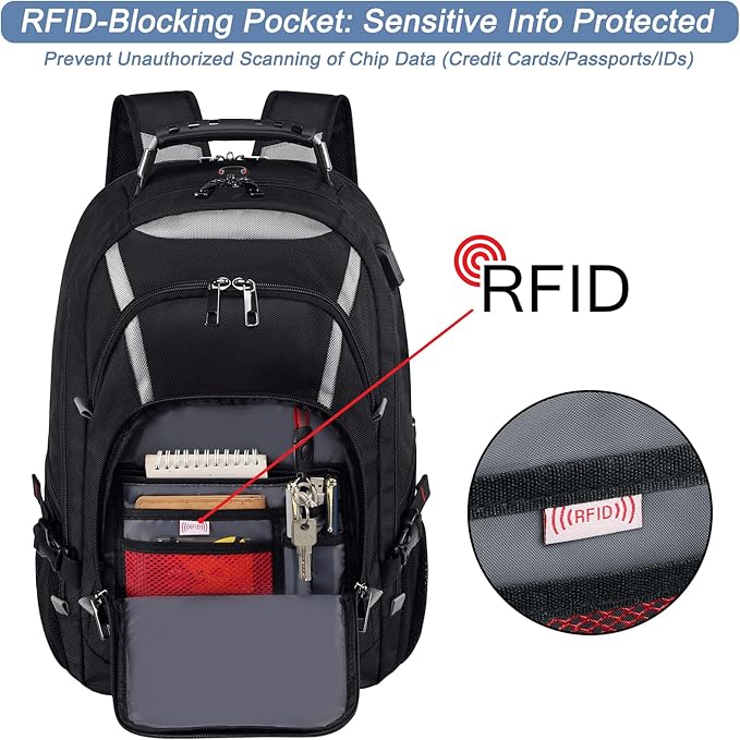 Mogplof Extra Large Laptop Backpack, 17 inch TSA Flight Approved Travel Backpack for Men, Large Backpack with USB Charging Port, RFID Business Computer Bag, Heavy Duty Water Resistant College Bookbag