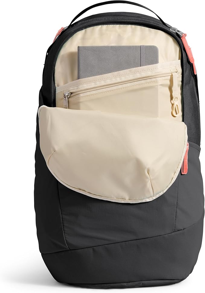 The North Face Women's Isabella 3.0 Backpack | Everyday Travel Bag with 16" Laptop Sleeve, Water-Repellent Finish, Women-Specific Fit, TNF Black Light Heather/Burnt Coral Metallic-NPF, One Size