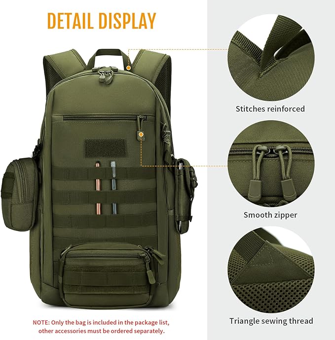 HUNTVP 10L/20L/30L Tactical Backpack Military MOLLE Backpack Rucksack Gear Tactical Assault Pack for Hunting Camping Trekking (30L-Army Green)