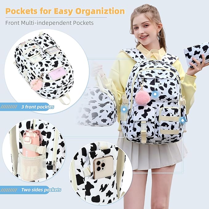 Hidds Backpack for Girls College School Backpacks Kids Bookbag School Bag Travel Laptop Daypack Teens Women (Black)