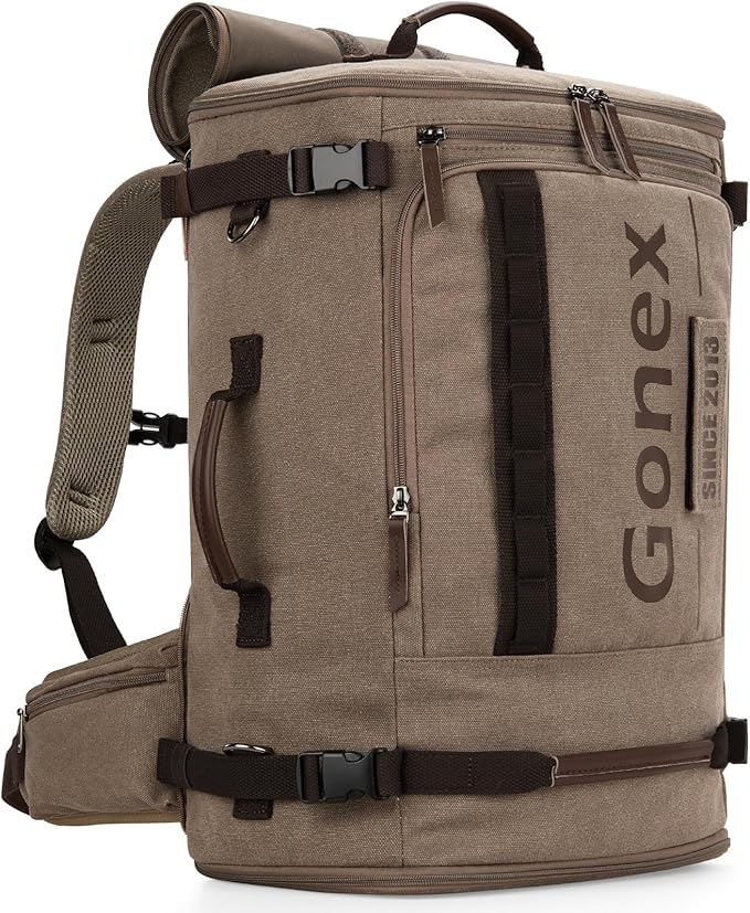 Gonex Canvas Travel Backpack, Large 3-in-1 Convertible Vintage Laptop Duffel Bag for Men & Women, Durable Carry-On for Work, College & Outdoor Adventure (Coffee Brown)