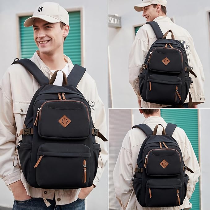 AO ALI VICTORY laptop backpack 15.6 inch anti theft travel backpacks for men and women large college bookbag work business daypack middle high school bag for girls boys teens students black