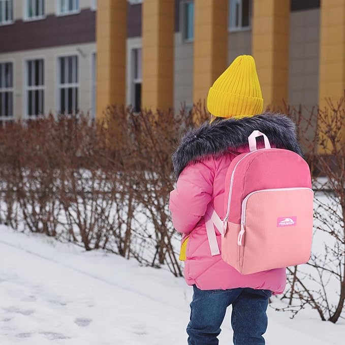 Color Block Backpacks for School Boys and Girls, 15 Inch Two Tone Colorful Small Travel Backpack for Kids (Pink)