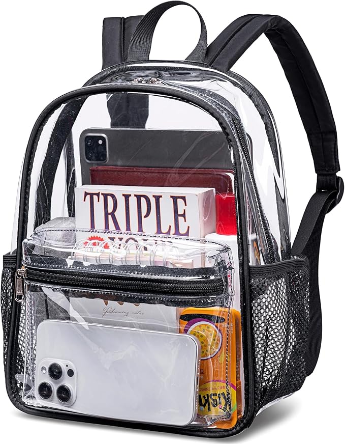 BTOOP Clear Mini Backpack for Stadium Events 12x12x6 Small Transparent Backpacks Plastic See Through Clear Bag for Concerts Work Festival Security Travel
