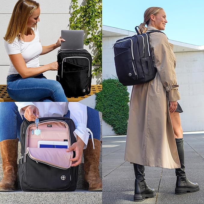 Swissdigital Design Laptop Backpack for Women，Travel Backpack with USB Charging Port，Fits 15.6 Inch School Computer Backpacks for Work Business,Platinum | SD1006F-01B