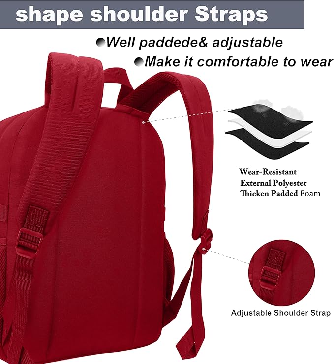 SUPACOOL Casual Backpack For School, Classical Travel Backpack for Men and Women, Bookbag for Boys, Girls and Kids, Laptop Compartment(Red)