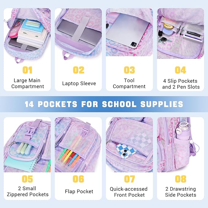 MOONBABY Mesh Backpack Heavy Duty See Through Net Bookbag Semi-Transparent Net Back Pack for Beach, Swimming, Sports, Work, Travel (Purple Leopard)