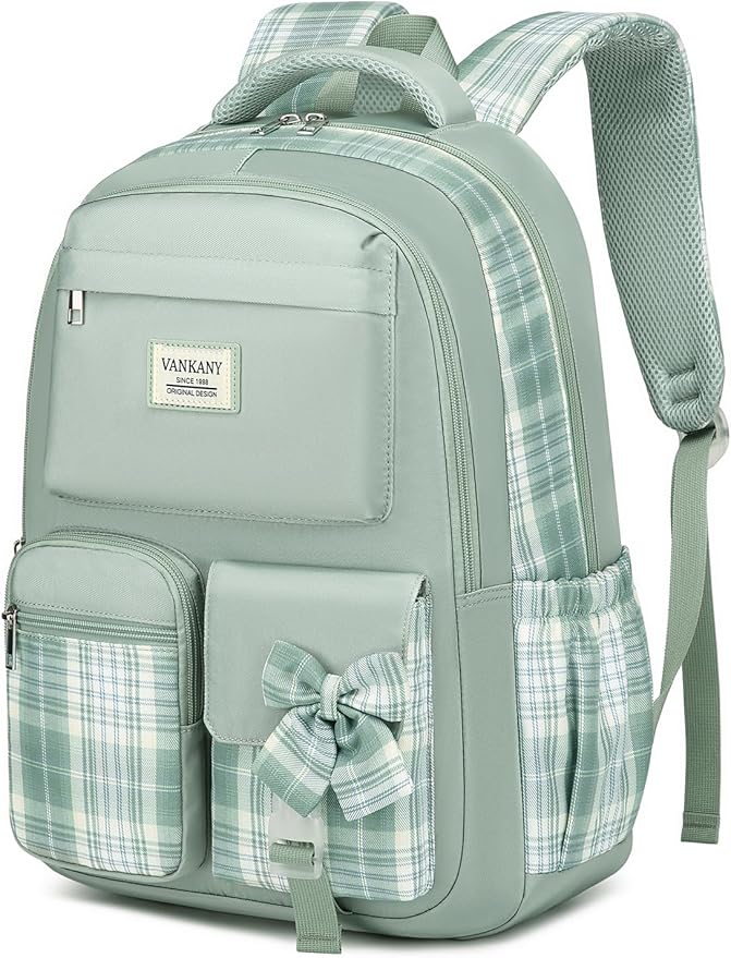 School Backpack for Teens, Girls Backpack for Middle High School Big Sthdent Cute Bookbag for Women Aesthetic School Bag (Green)
