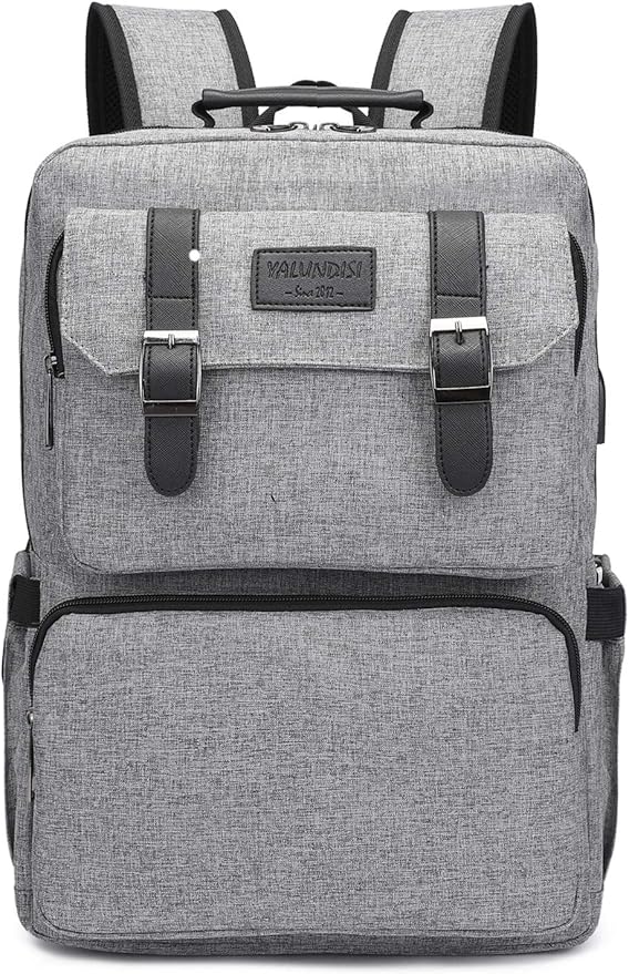 YALUNDISI Laptop Backpack for Women Men Vintage Backpack Bookbags Anti Theft Bookbag 16 inch Grey