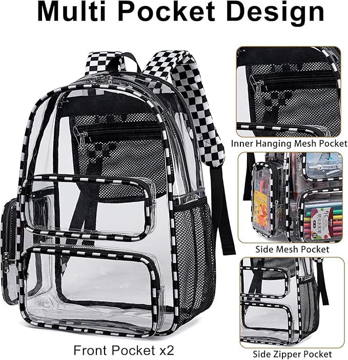 BTOOP Clear Backpack Heavy Duty Transparent Backpack 17" See Through Bookbag for College Work Festival Security with Padded Strap Large Capacity