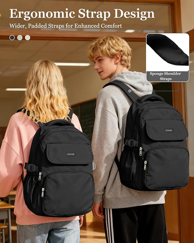 Simple Aesthetic Black Backpacks For School,Lightweight Casual College Backpack Women,Travel Laptop Daypack Men,Waterproof Middle School Book bag For Teens Boys Girls