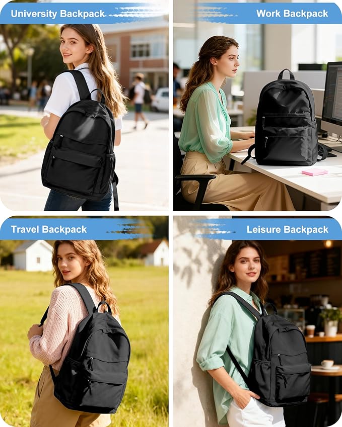 VGCUB Black School Backpacks Travel Book Bag Waterproof Work Light Aesthetic College Backpack for School Girls Boys Teens Mochilas Escolares Para Niñas Casual Daypack for Women Men