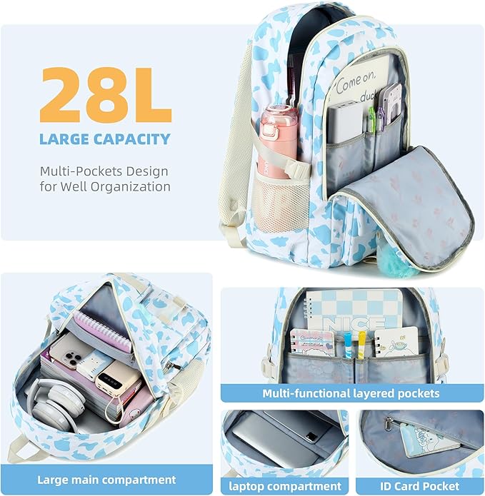 Hidds Backpack for Girls College School Backpacks Kids Bookbag School Bag Travel Laptop Daypack Teens Women (Blue)