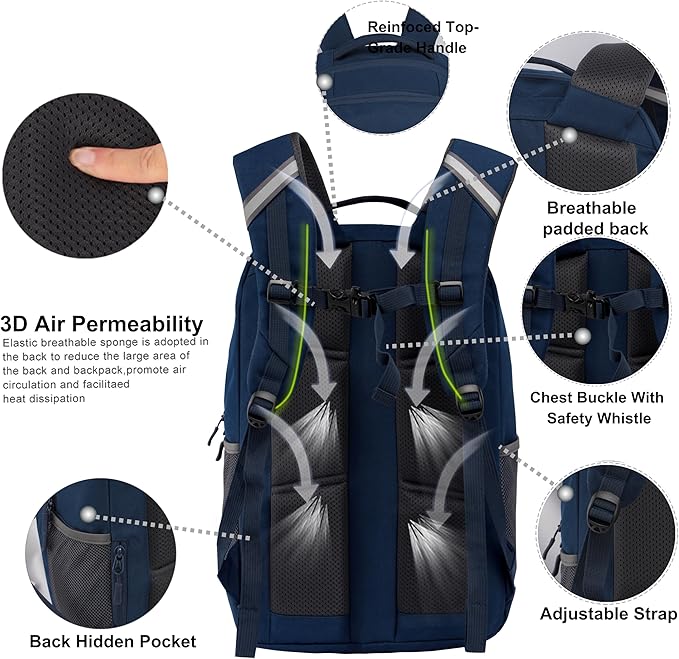 KEOFID Casual Backpack for Men and Women, Hiking Backpack for Travel, Black Daypacks for Sports, College, Water Resistant(Blue)
