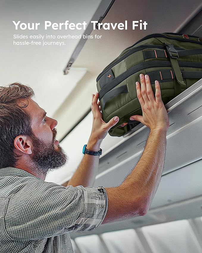 Tolaccea Travel Backpack, TSA Friendly Flight Approved Carry-on Luggage Water-resistant Business Rucksack, Durable Large Computer Bag Daypack Fits 15.6 Inch Laptop, 35-45L Expandable - Green | TSA Friendly, Flight Approved, Carry-on Luggage, Water-resi...