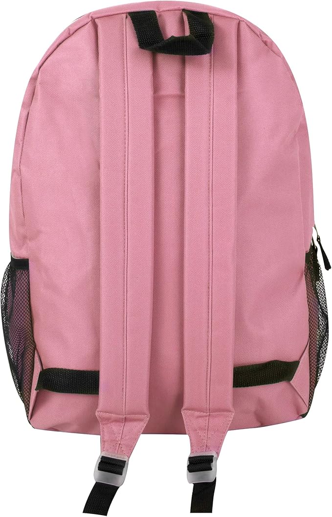 Large School Backpacks with Mesh Side Pockets – Classic 19 Inch Solid Color Backpacks for Kids, Men, Women, Travel (Pink & Blush)