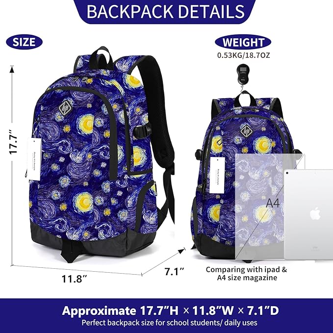 rickyh style School Backpack Travel Bag for Men & Women Lightweight College Back Pack with Laptop Compartmen