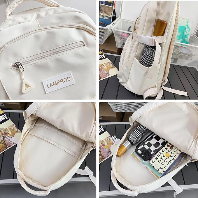 Cute Backpack Aesthetic Backpack for Girls School Casual Daypack Middle Student Travel College Backpack for Kids Large Capacity Travel(Khaki)