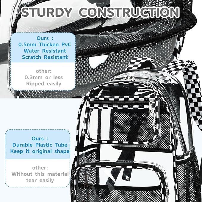 Bluboon Clear Backpack Heavy Duty Kids Boys Clear Bookbag See Through Backpacks with Pencil Case for College Work