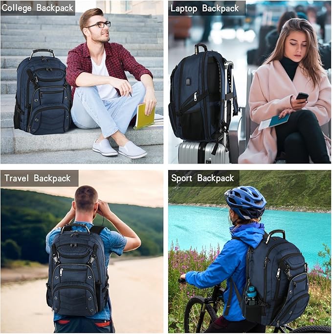 VECKUSON 18.4 Laptop Backpack for unisex, 60L Extra Large Gaming Laptops Back Bag with USB Charger Port,TSA Friendly Flight Approved and RFID Anti-Theft Pocket Heavy-duty Pack,21.3*15.7*11.8inch Blue