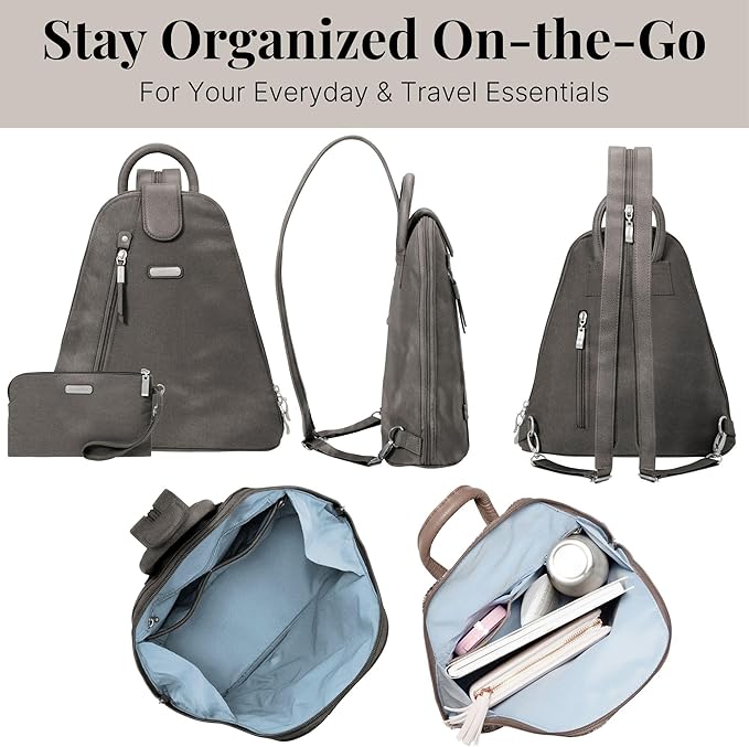 Baggallini Metro Backpack with RFID Phone Wristlet - 9x11 Convertible Sling Bag for Women with Adjustable Shoulder Straps