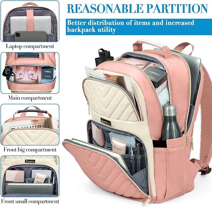 Backpack for Women, School Backpacks for Teen Girls, Stylish Cute Laptop Backpack, Teacher Student College Bookbags, Beige & Pink