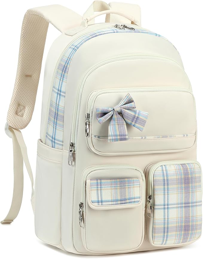 Backpack for Girls,School Backpacks for Teen,Cute College Bags for Women Students Large Bookbag 15.6 Inch Laptop Bag Back Pack Kids Kindergarten Elementary Casual Travel Daypacks Beige