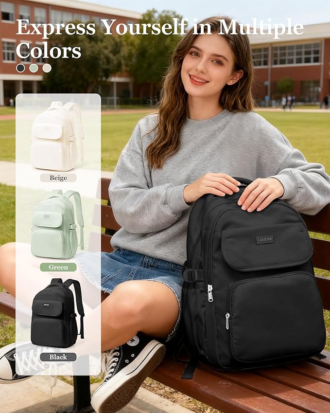Simple Aesthetic Black Backpacks For School,Lightweight Casual College Backpack Women,Travel Laptop Daypack Men,Waterproof Middle School Book bag For Teens Boys Girls