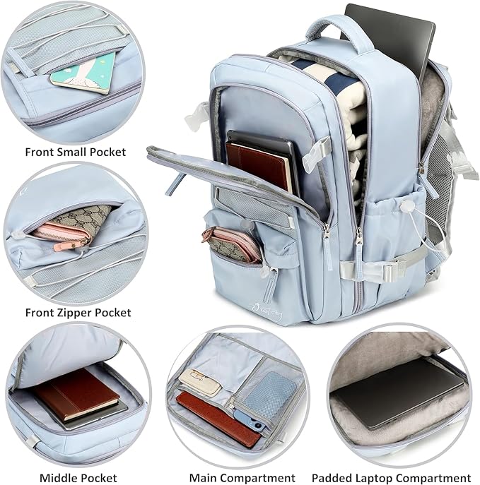 Travel Backpack for Women Men 17 Inch Laptop Backpacks with USB Port Carry on Bag Airline Approved Large College School Bookbags Waterproof Work Business Sport Rucksack Casual Daypack ( Blue)