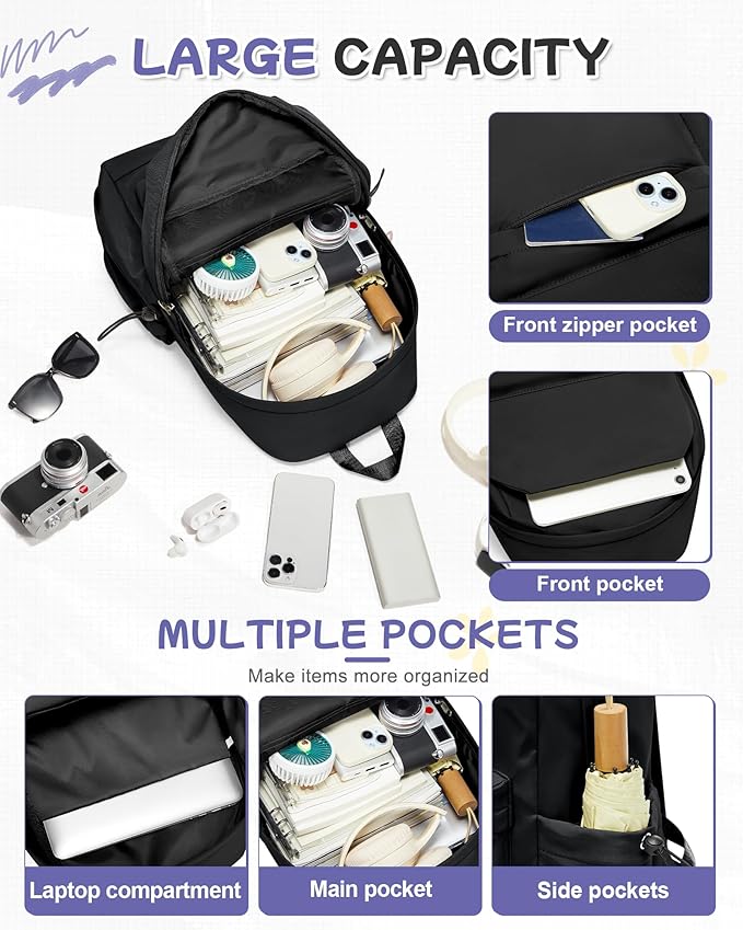 Small Black Backpack for School, High School Book Bag Back Pack for Teens Girls Boys, Lightweight College Backpack Bookbag for Women Men, Simple Casual Daypack Mochilas Escolares para Adolescentes