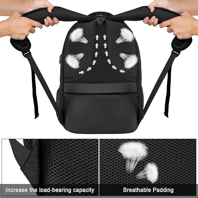 Backpack for Men Women, School Backpacks for Teen Boys Girls, Water Resistant Laptop Backpack with USB Charger, 15.6 Inch Black College Bookbag