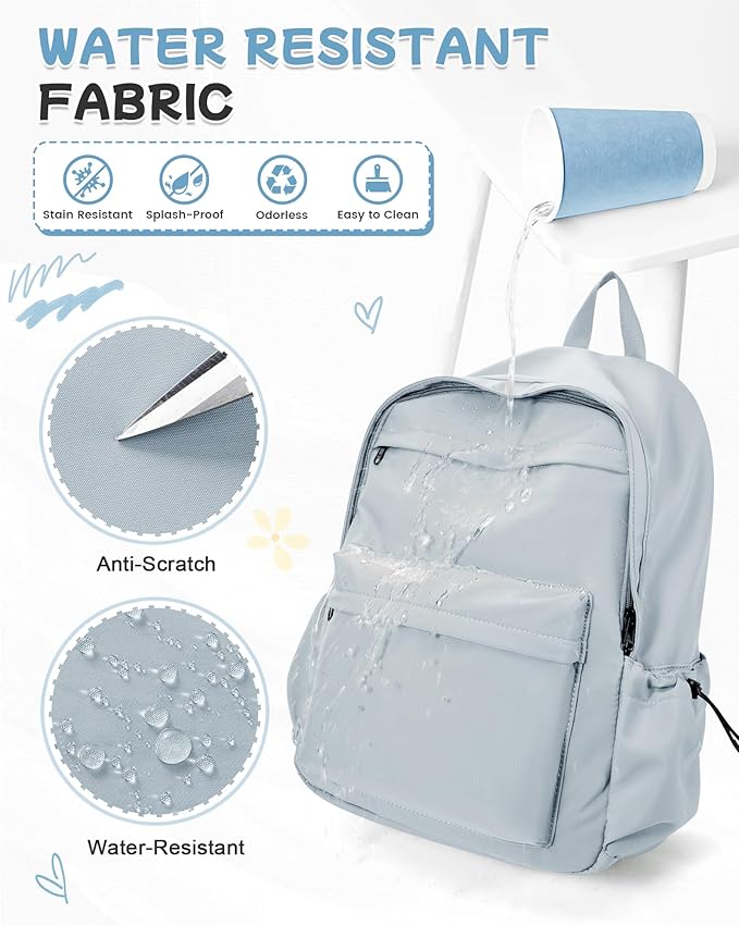 BJLFS Light Blue Backpack for School Women Girls, Waterproof Bookbag Cute High School Backpacks for Men Teen Boys, Lightweight Travel College Backpack Mochilas Escolares para Casual Daypack Rucksack