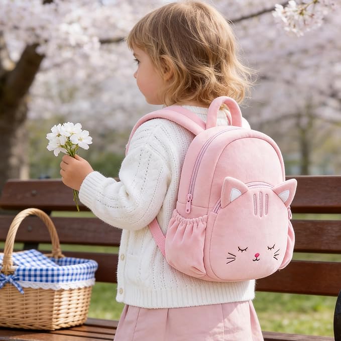 Lazada Back to School Gifts for Girls Cat Plush Toddler Backpack for Girls Cat Animal Design Kitty Kids Backpack Soft Backpack for Baby Girls11 inches.